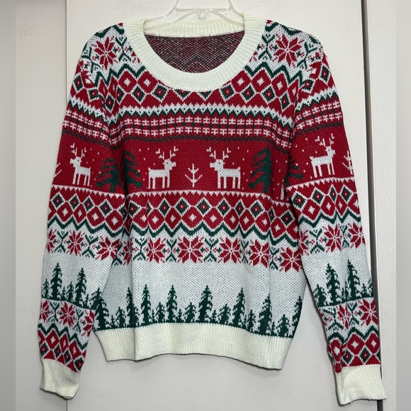 New red green cream Christmas sweater Christmas trees poinsettias reindeerer XXL - Picture 5 of 11